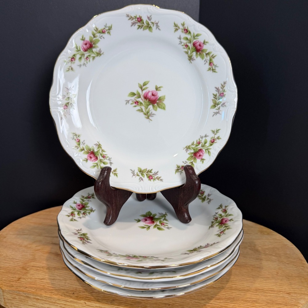 Johann Haviland Moss Rose‎ 6" Bread Dessert Plates Set of 5 Gold Trim